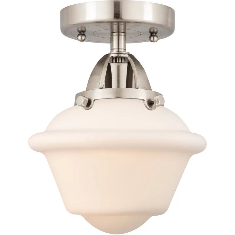 Nouveau 2 Small Oxford 1 Light 8 inch Brushed Satin Nickel Semi-Flush Mount Ceiling Light in Matte White Glass