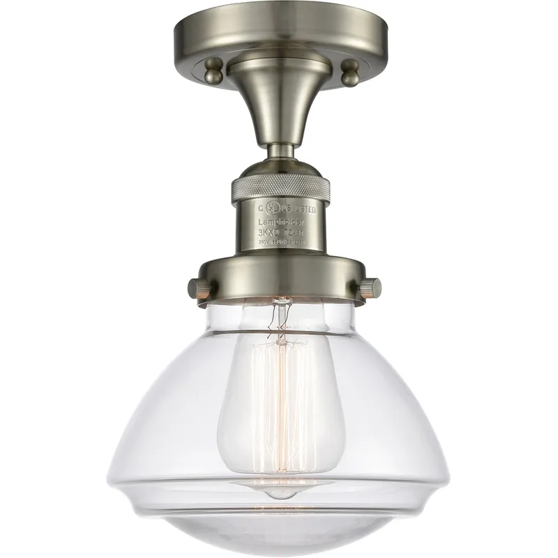 Franklin Restoration Olean 1 Light 7 inch Brushed Satin Nickel Semi-Flush Mount Ceiling Light in Clear Glass, Franklin Restoration