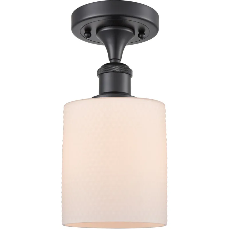 Ballston Cobbleskill 1 Light 5 inch Matte Black Semi-Flush Mount Ceiling Light in Matte White Glass, Ballston