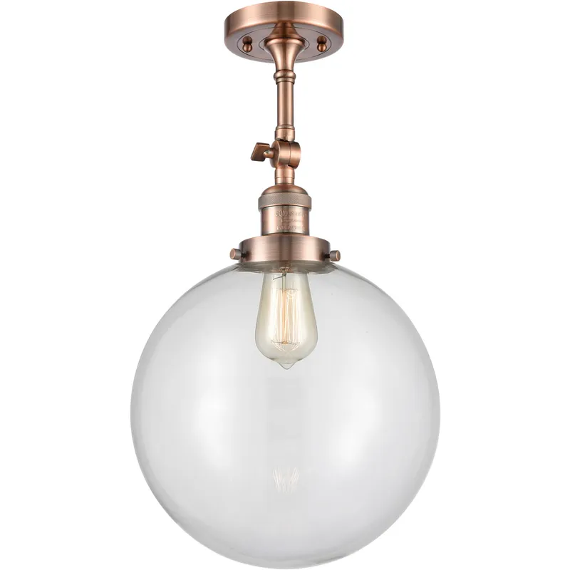 Franklin Restoration XX-Large Beacon LED 12 inch Antique Copper Semi-Flush Mount Ceiling Light in Clear Glass, Franklin Restoration