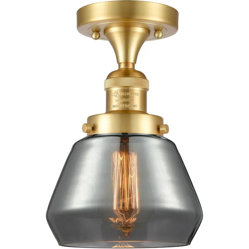 Franklin Restoration Fulton LED 7 inch Satin Gold Semi-Flush Mount Ceiling Light in Plated Smoke Glass, Franklin Restoration