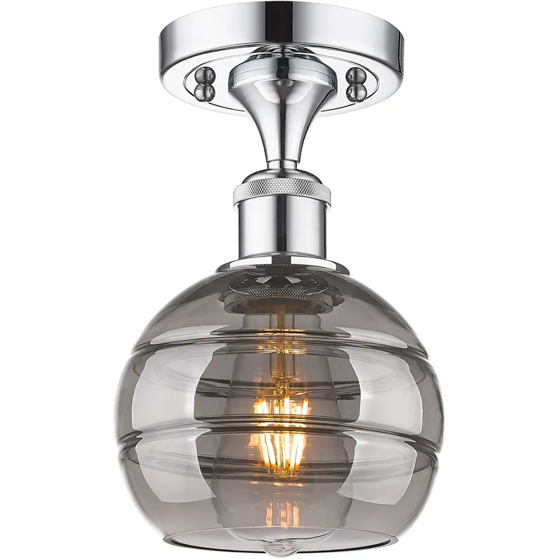 Edison Rochester 1 Light 5.88 inch Polished Chrome Semi-Flush Mount Ceiling Light in Light Smoke Glass