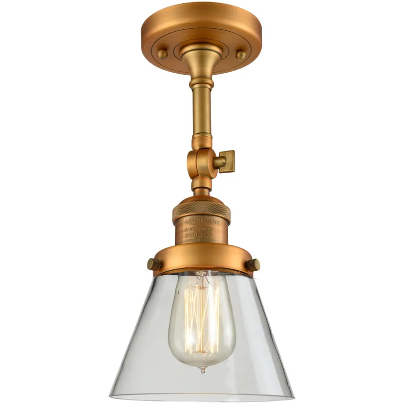 Franklin Restoration Small Cone 1 Light 6 inch Brushed Brass Semi-Flush Mount Ceiling Light in Clear Glass, Franklin Restoration