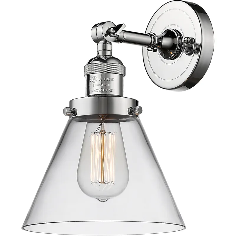 Franklin Restoration Large Cone 1 Light 8 inch Polished Chrome Semi-Flush Mount Ceiling Light in Clear Glass, Franklin Restoration
