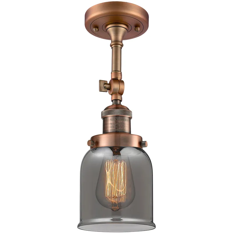 Franklin Restoration Small Bell 1 Light 5 inch Antique Copper Semi-Flush Mount Ceiling Light in Light Smoke Glass, Franklin Restoration