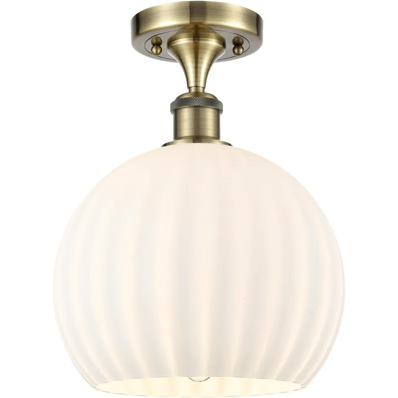 Ballston White Venetian 1 Light 10 inch Antique Brass Semi-Flush Mount Ceiling Light