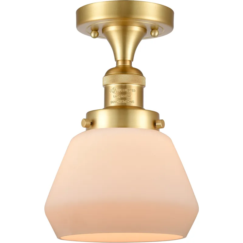 Franklin Restoration Fulton LED 7 inch Satin Gold Semi-Flush Mount Ceiling Light in Matte White Glass, Franklin Restoration