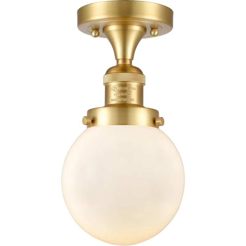 Franklin Restoration Beacon 1 Light 6 inch Satin Gold Semi-Flush Mount Ceiling Light in Matte White Glass, Franklin Restoration