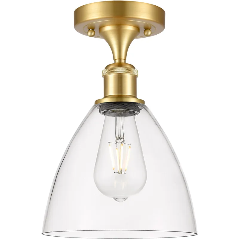 Ballston Dome LED 7.5 inch Satin Gold Semi-Flush Mount Ceiling Light in Clear Glass