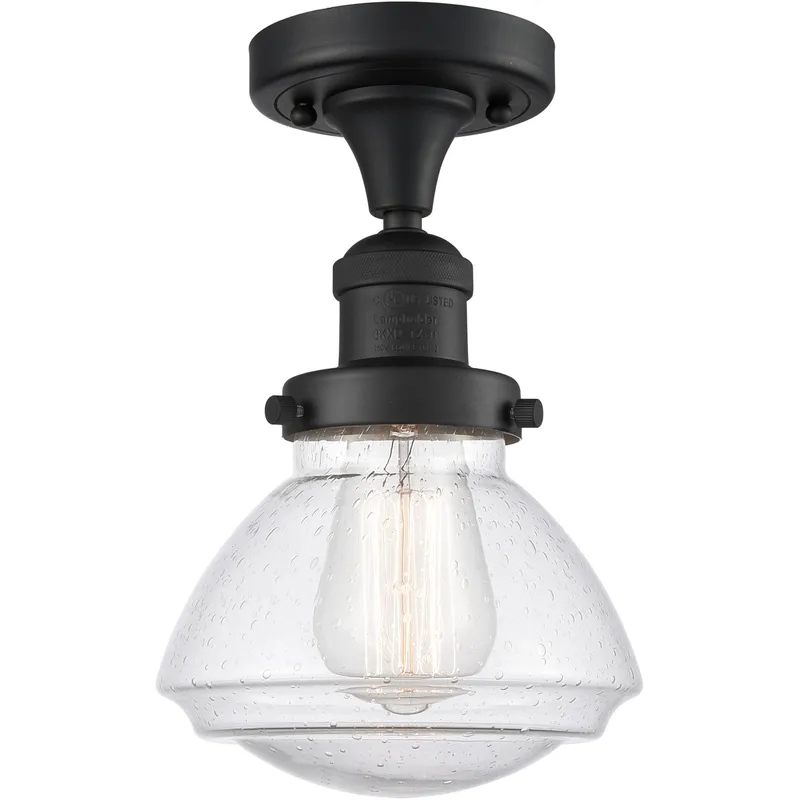 Franklin Restoration Olean 1 Light 7 inch Matte Black Semi-Flush Mount Ceiling Light in Seedy Glass, Franklin Restoration