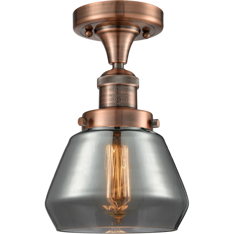 Franklin Restoration Fulton LED 6.75 inch Antique Copper Semi-Flush Mount Ceiling Light in Plated Smoke Glass, Franklin Restoration