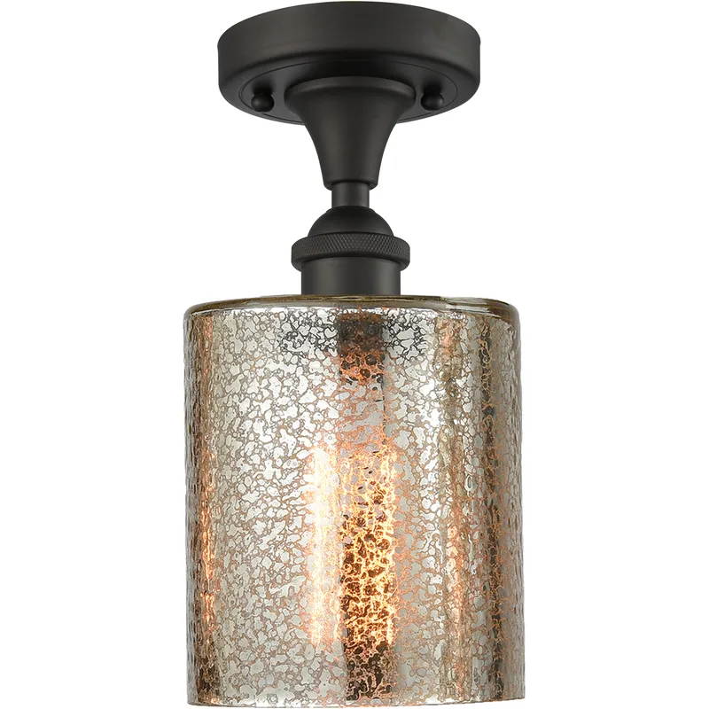 Edison Cobbleskill 1 Light 5 inch Oil Rubbed Bronze Semi-Flush Mount Ceiling Light in Mercury Glass