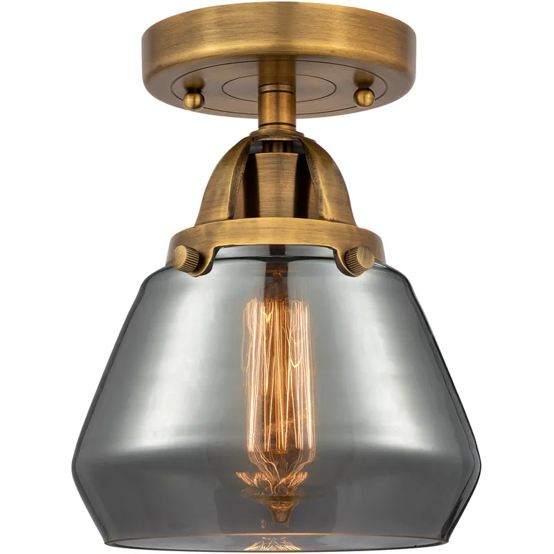 Nouveau 2 Fulton 1 Light 7 inch Brushed Brass Semi-Flush Mount Ceiling Light in Plated Smoke Glass