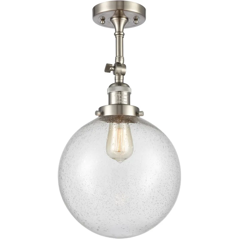 Franklin Restoration X-Large Beacon LED 10 inch Brushed Satin Nickel Semi-Flush Mount Ceiling Light in Seedy Glass, Franklin Restoration