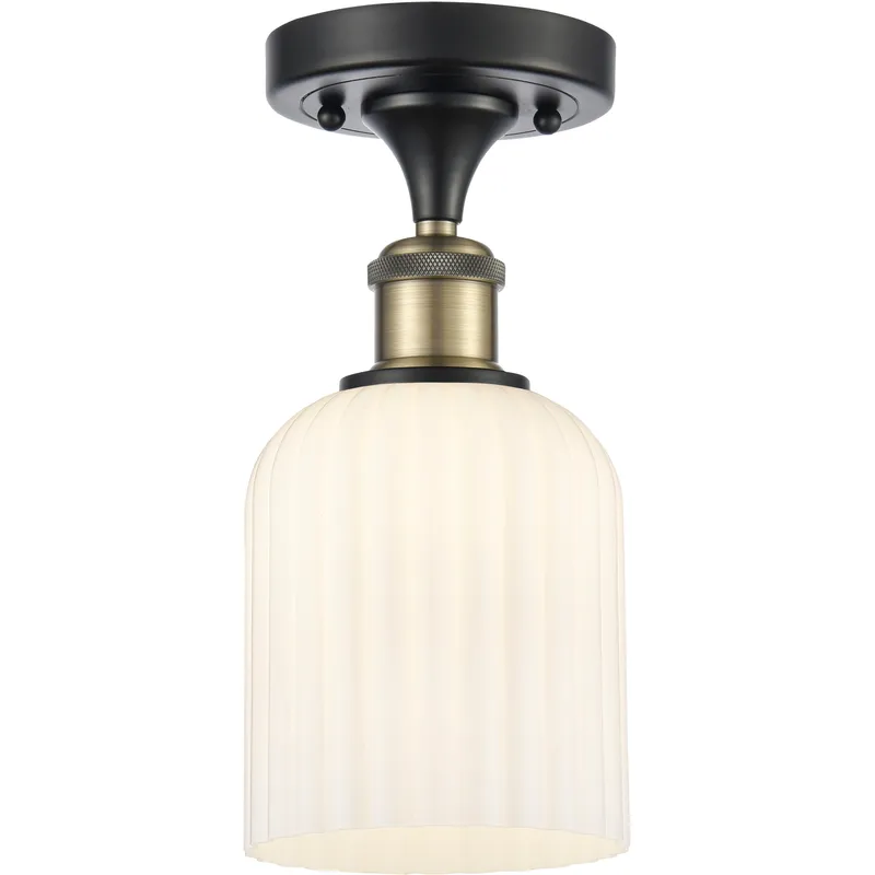 Bridal Veil 1 Light 5 inch Black Antique Brass Semi-Flush Mount Ceiling Light in Gloss White Glass