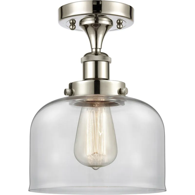 Ballston Large Bell 1 Light 8 inch Polished Nickel Semi-Flush Mount Ceiling Light in Clear Glass