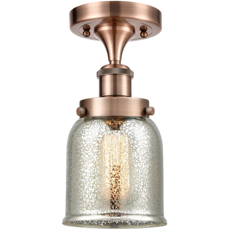 Bell 1 Light 5 inch Antique Copper Semi-Flush Mount Ceiling Light in Silver Plated Mercury Glass