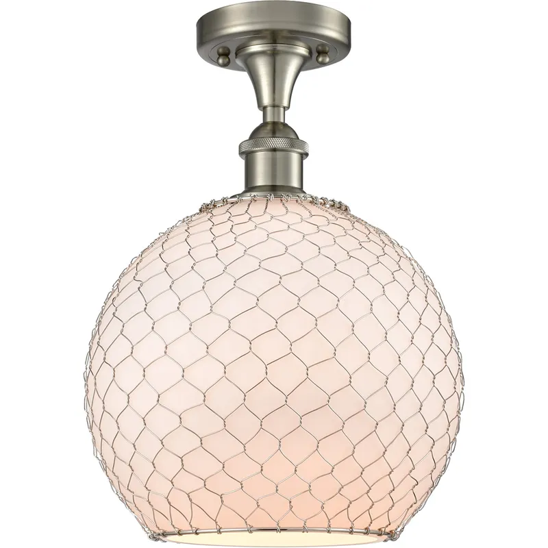 Ballston Large Farmhouse Chicken Wire LED 10 inch Brushed Satin Nickel Semi-Flush Mount Ceiling Light, Ballston