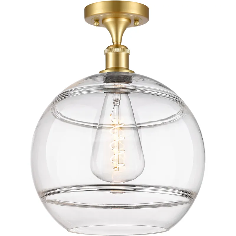 Edison Rochester 1 Light 12 inch Satin Gold Semi-Flush Mount Ceiling Light in Clear Glass