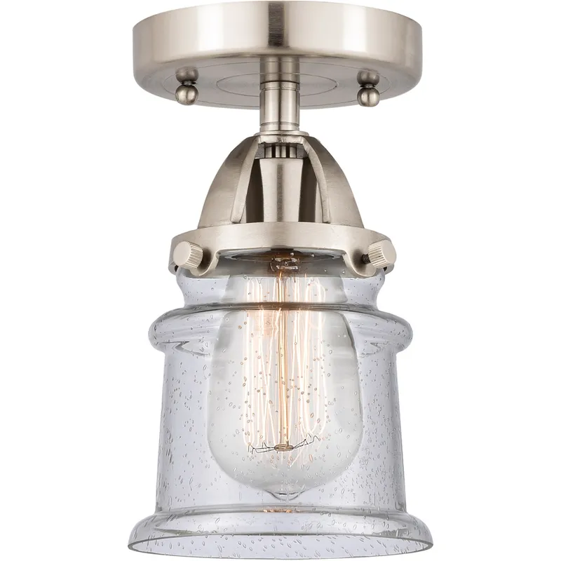 Nouveau 2 Small Canton 1 Light 5 inch Brushed Satin Nickel Semi-Flush Mount Ceiling Light in Seedy Glass