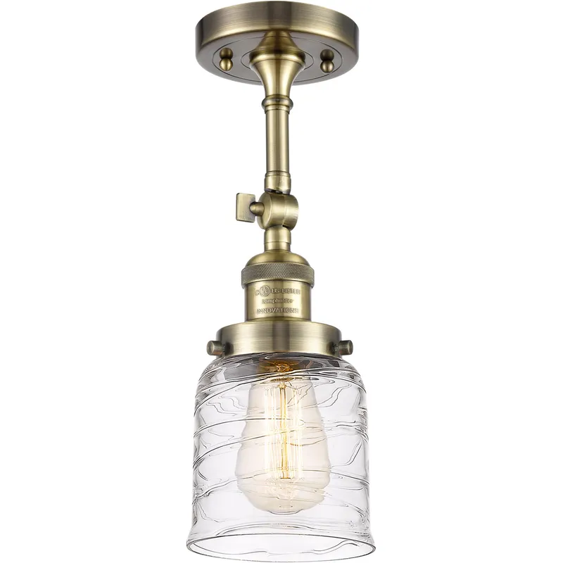 Franklin Restoration Bell LED 5 inch Antique Brass Semi-Flush Mount Ceiling Light in Deco Swirl Glass