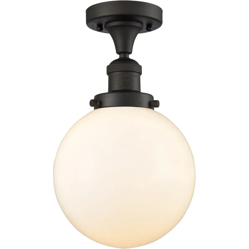 Franklin Restoration Large Beacon 1 Light 8 inch Oil Rubbed Bronze Semi-Flush Mount Ceiling Light in Matte White Glass, Franklin Restoration
