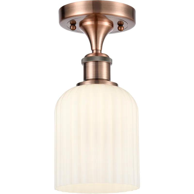 Bridal Veil 1 Light 5 inch Antique Copper Semi-Flush Mount Ceiling Light in Gloss White Glass