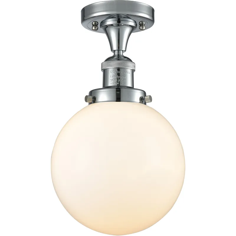 Franklin Restoration Large Beacon 1 Light 8 inch Polished Chrome Semi-Flush Mount Ceiling Light in Matte White Glass, Franklin Restoration