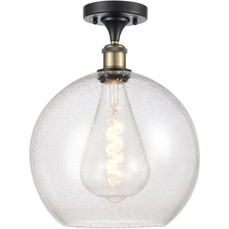 Ballston Athens LED 11.75 inch Black Antique Brass Semi-Flush Mount Ceiling Light in Seedy Glass