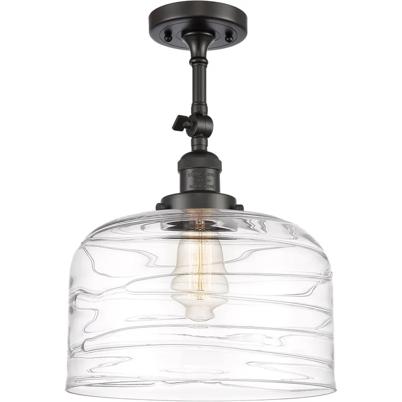 Franklin Restoration Bell LED 12 inch Oil Rubbed Bronze Semi-Flush Mount Ceiling Light in Clear Deco Swirl Glass