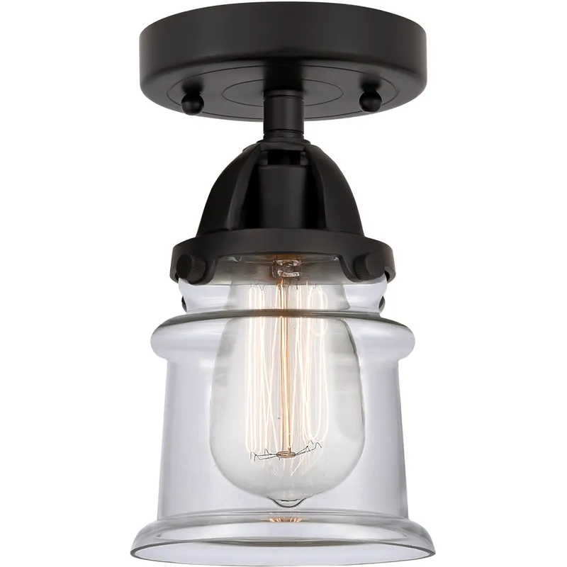 Nouveau 2 Small Canton 1 Light 5 inch Matte Black Semi-Flush Mount Ceiling Light in Clear Glass