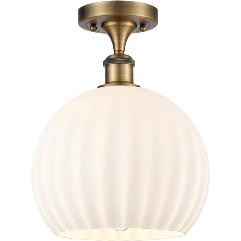 Ballston White Venetian 1 Light 10 inch Brushed Brass Semi-Flush Mount Ceiling Light