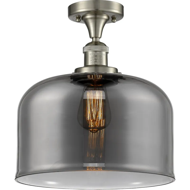 Franklin Restoration X-Large Bell LED 12 inch Brushed Satin Nickel Semi-Flush Mount Ceiling Light in Plated Smoke Glass, Franklin Restoration