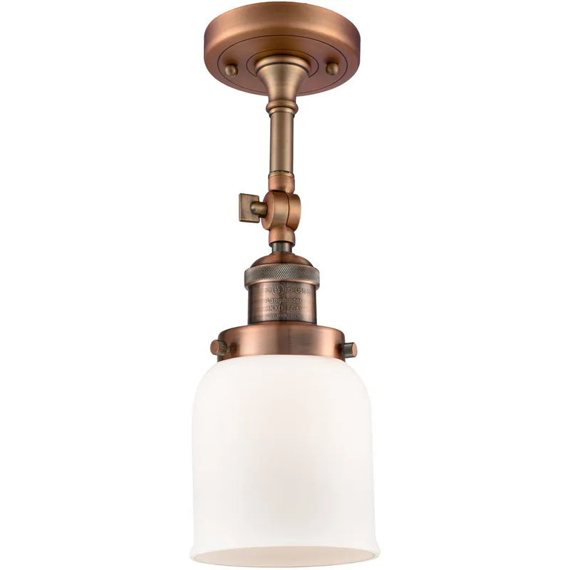 Franklin Restoration Small Bell LED 5 inch Antique Copper Semi-Flush Mount Ceiling Light in Matte White Glass, Franklin Restoration