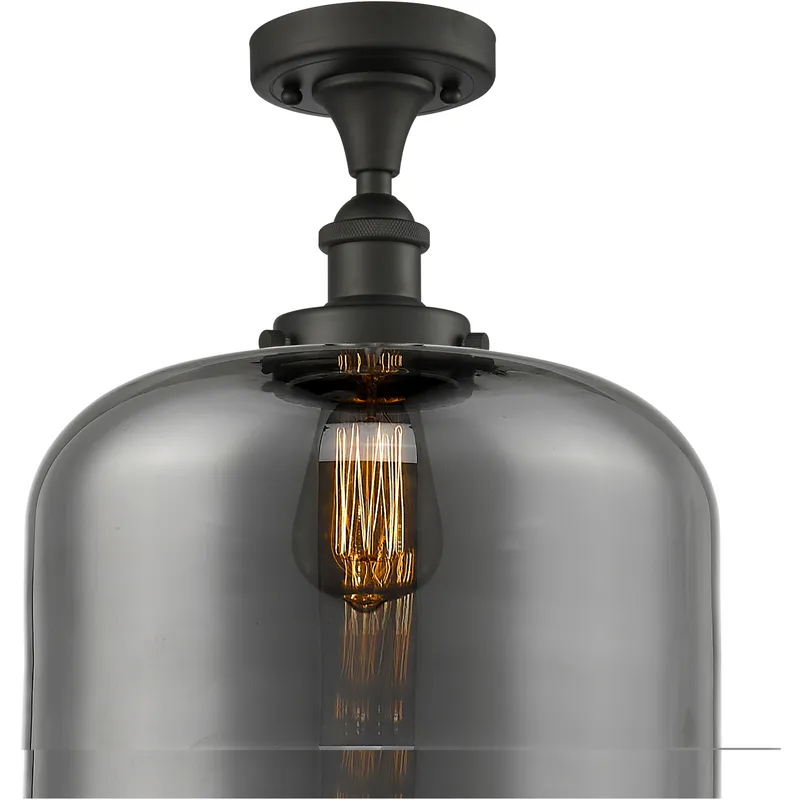 Ballston X-Large Bell 1 Light 8 inch Oil Rubbed Bronze Semi-Flush Mount Ceiling Light in Light Smoke Glass, Ballston