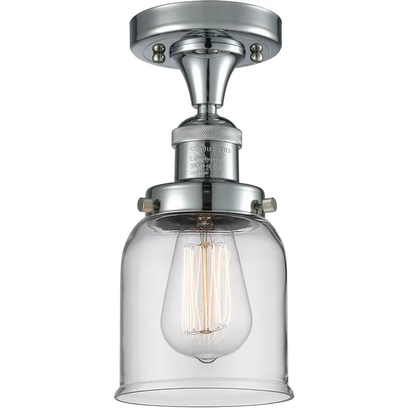 Franklin Restoration Small Bell 1 Light 5 inch Polished Chrome Semi-Flush Mount Ceiling Light in Clear Glass, Franklin Restoration