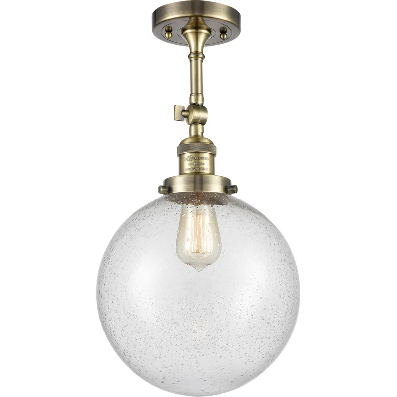 Franklin Restoration X-Large Beacon LED 10 inch Antique Brass Semi-Flush Mount Ceiling Light in Seedy Glass, Franklin Restoration