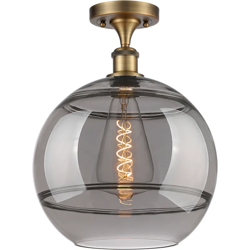 Edison Rochester 1 Light 12 inch Brushed Brass Semi-Flush Mount Ceiling Light in Light Smoke Glass