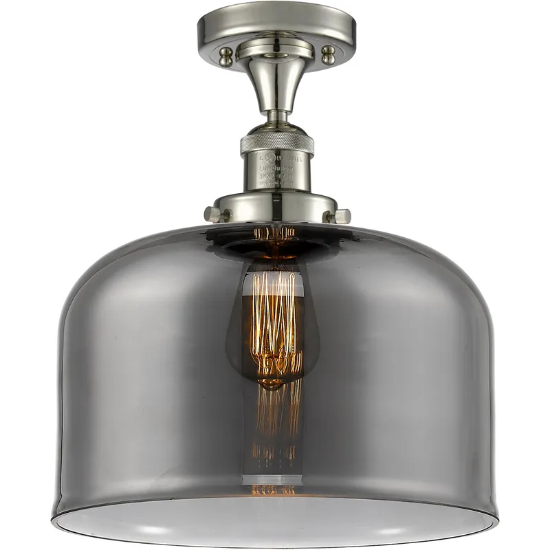 Franklin Restoration X-Large Bell LED 12 inch Polished Nickel Semi-Flush Mount Ceiling Light in Plated Smoke Glass, Franklin Restoration