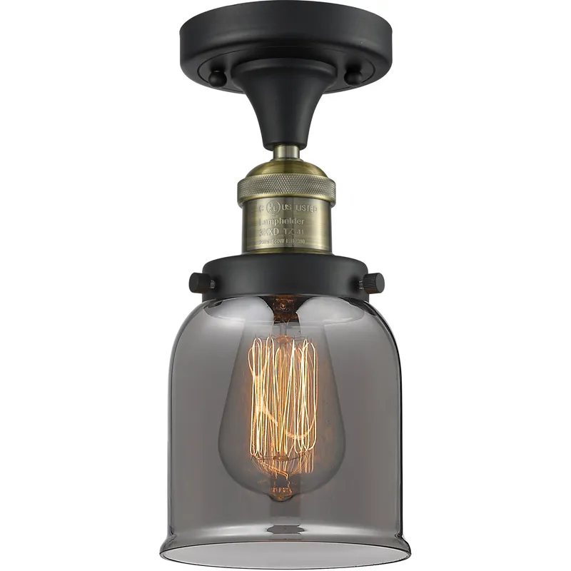 Franklin Restoration Small Bell 1 Light 5 inch Black Antique Brass Semi-Flush Mount Ceiling Light in Plated Smoke Glass, Franklin Restoration