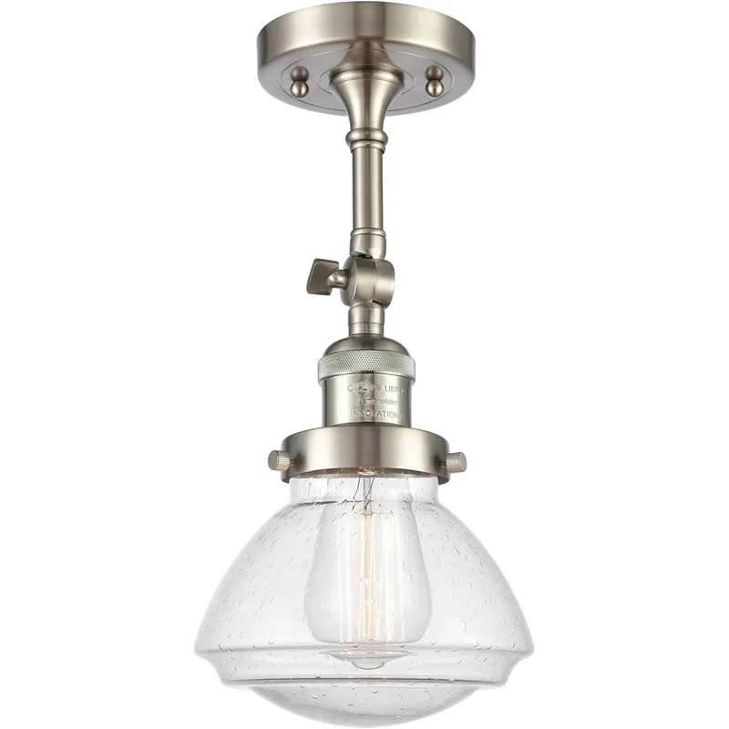 Franklin Restoration Olean LED 6.75 inch Brushed Satin Nickel Semi-Flush Mount Ceiling Light in Seedy Glass, Franklin Restoration