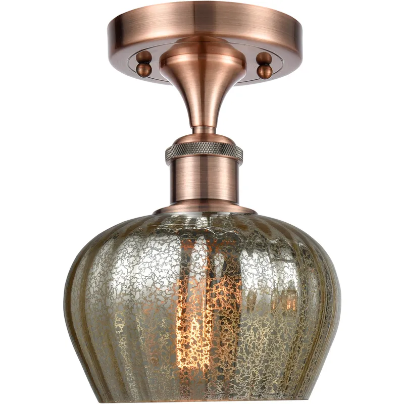 Fenton 1 Light 6.5 inch Antique Copper Semi-Flush Mount Ceiling Light in Mercury Glass