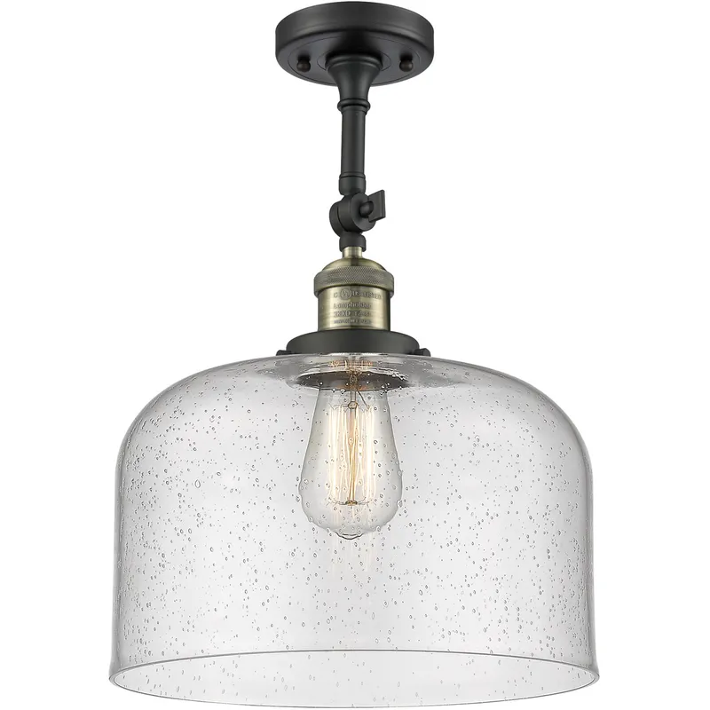 Franklin Restoration X-Large Bell LED 12 inch Black Antique Brass Semi-Flush Mount Ceiling Light in Seedy Glass, Franklin Restoration