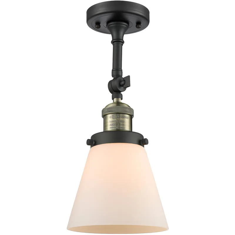 Franklin Restoration Small Cone 1 Light 6 inch Black Antique Brass Semi-Flush Mount Ceiling Light in Matte White Glass, Franklin Restoration