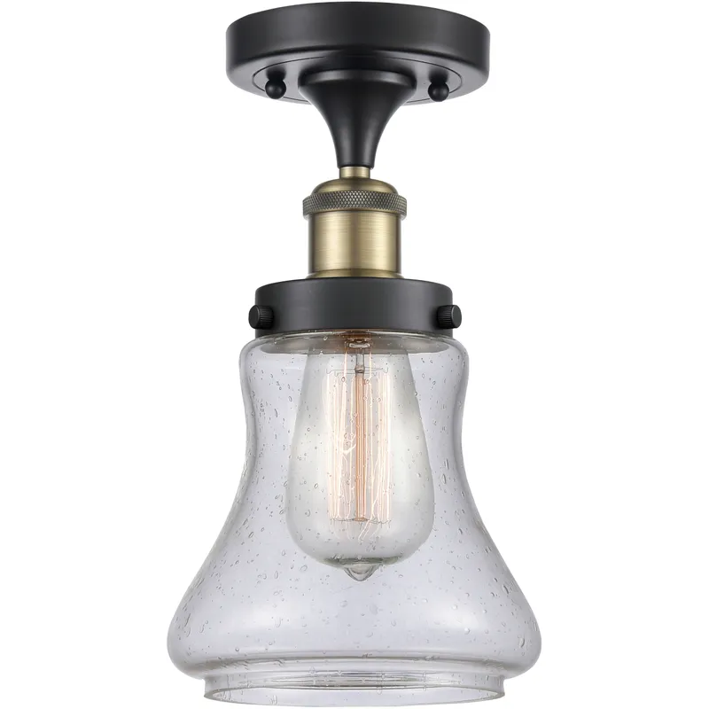 Bellmont 1 Light 6.5 inch Black Antique Brass Semi-Flush Mount Ceiling Light in Seedy Glass