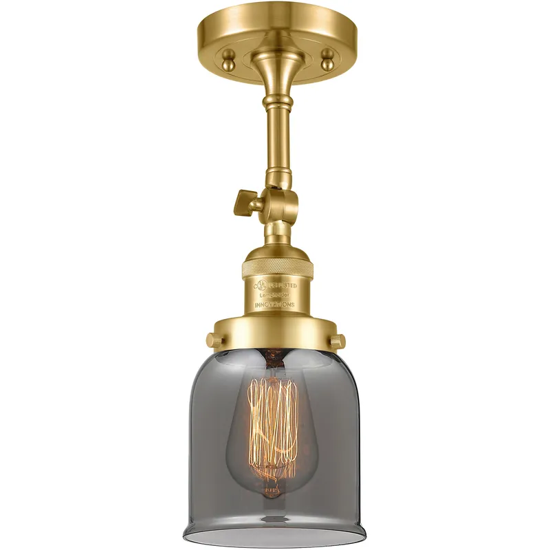 Franklin Restoration Small Bell LED 5 inch Satin Gold Semi-Flush Mount Ceiling Light in Plated Smoke Glass, Franklin Restoration