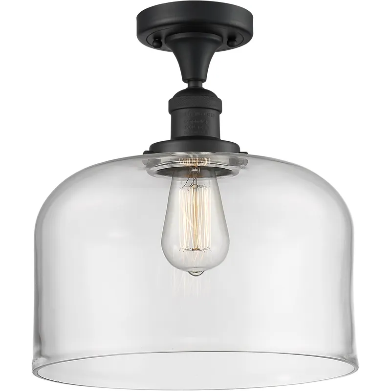 Franklin Restoration X-Large Bell LED 12 inch Matte Black Semi-Flush Mount Ceiling Light in Clear Glass, Franklin Restoration