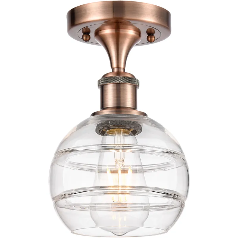 Edison Rochester 1 Light 5.88 inch Antique Copper Semi-Flush Mount Ceiling Light in Clear Glass