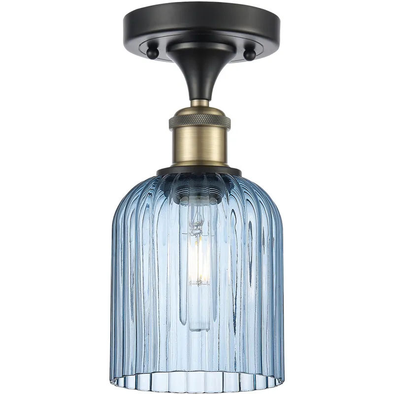 Bridal Veil 1 Light 5 inch Black Antique Brass Semi-Flush Mount Ceiling Light in Princess Blue Glass