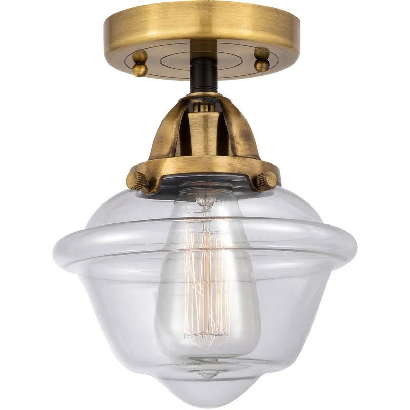 Nouveau 2 Small Oxford 1 Light 7.5 inch Black Antique Brass Semi-Flush Mount Ceiling Light in Clear Glass